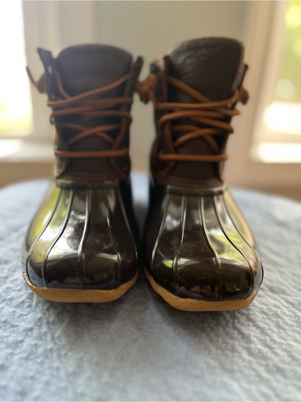 Sperry Saltwater Duck Boots Women’s Size 8 Brown Leather Rubber Lace & Zip Up